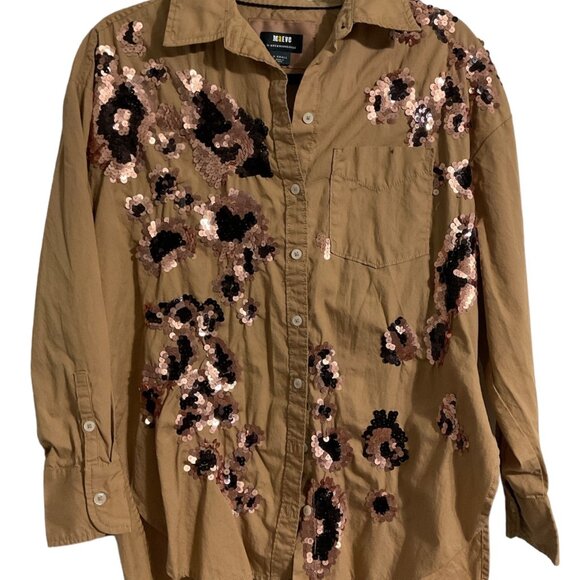 Maeve The Bennet Buttondown Sequin Shirt Tan Size XS - Picture 2 of 14